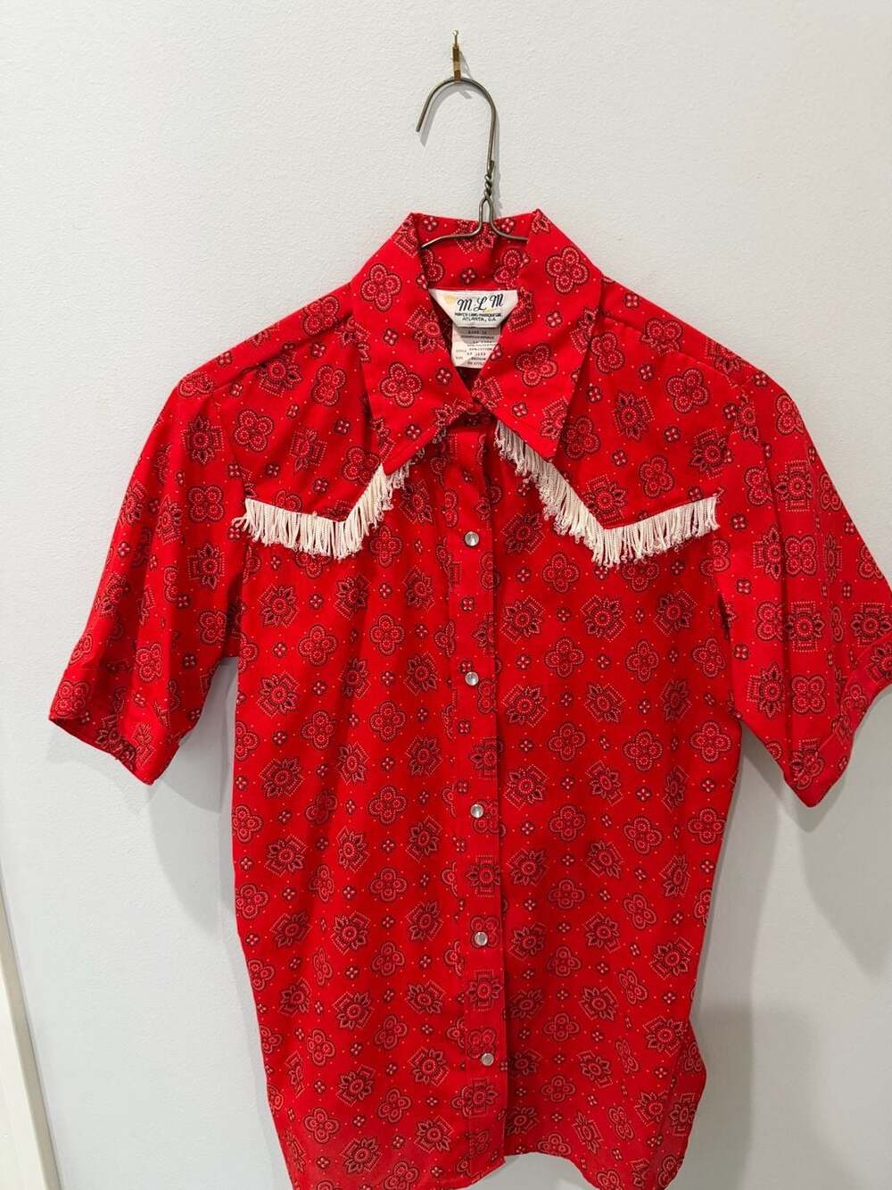 Vintage Cowgirl Red Bandana Print Fringe Western Shirt Size Medium